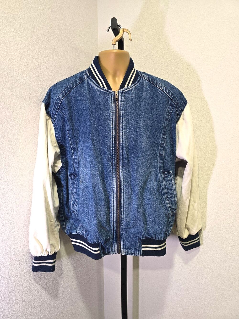 Sutter Grant Varsity Bomber Jacket Mens Lge Denim Canvas Retro Old School Heavy